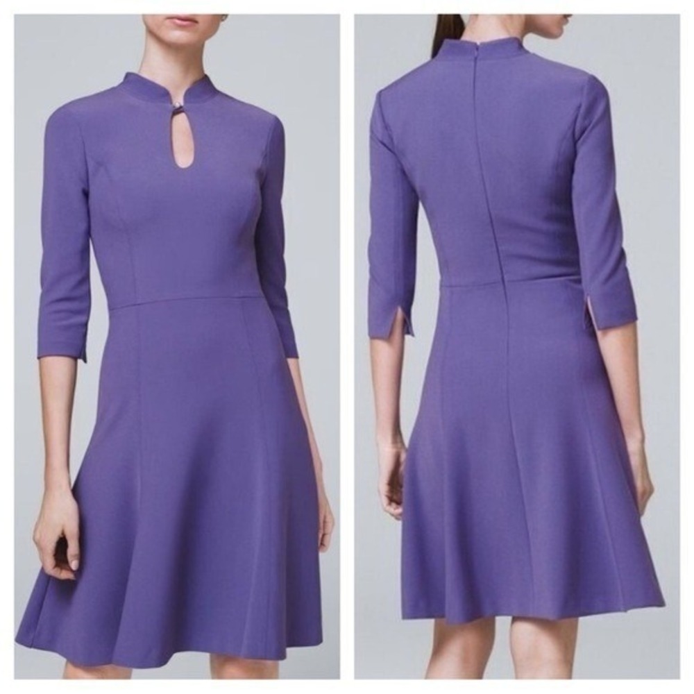 White House Black Market Dress 14 Purple Hyacinth Pearl Keyhole Fit Flare